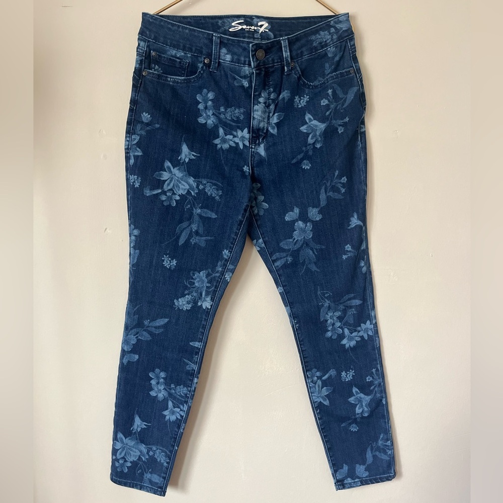 Seven7 Women's Floral Dark Blue Booty Shaper Legging Skinny Jeans size‎ 10